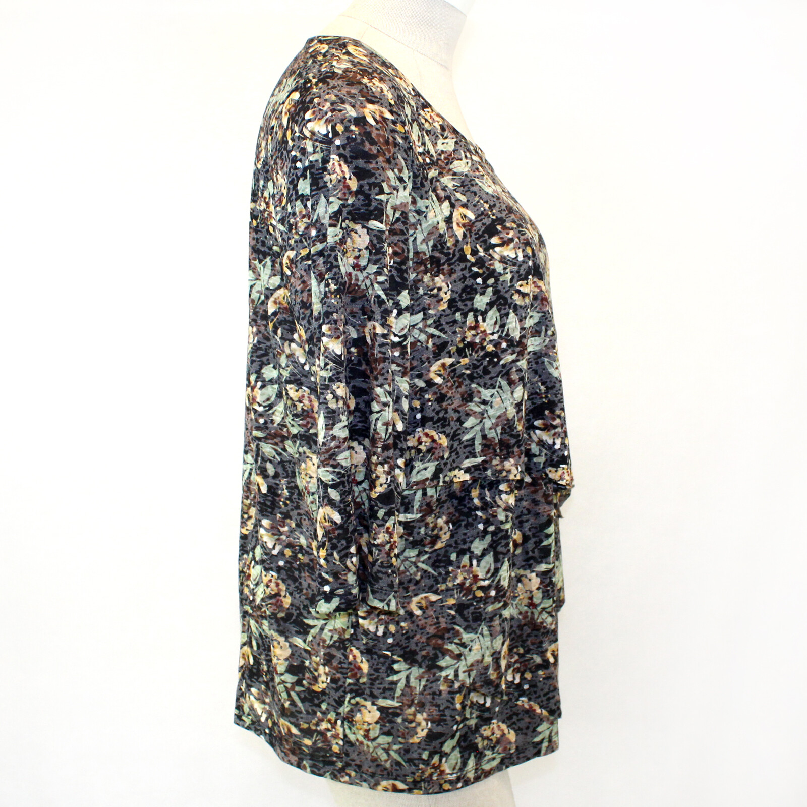 Catherines Plus Brown Leave Print Layers Soft Top Blouse 3X 26/28