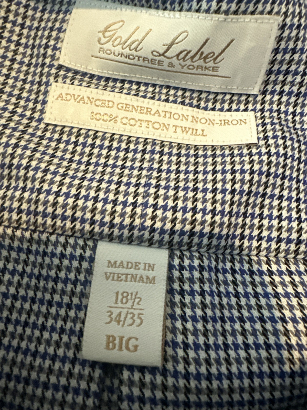Roundtree Yorke Gold Label Men’s Shirt Size 18.5 34-35 Grey Blue Generation