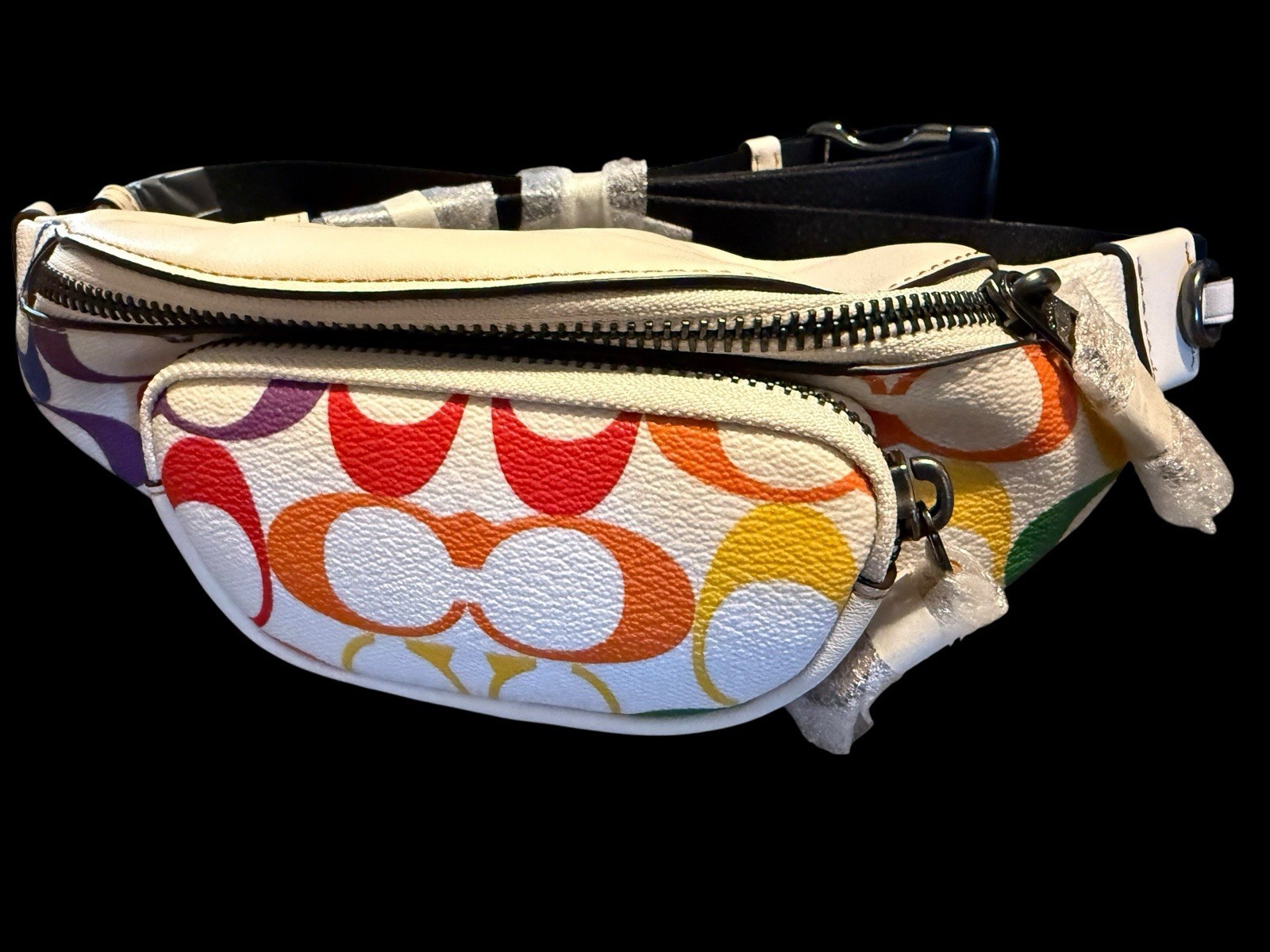 Coach Sprint Belt Bag 24 In Rainbow Signature Canvas CJ682 Chalk White