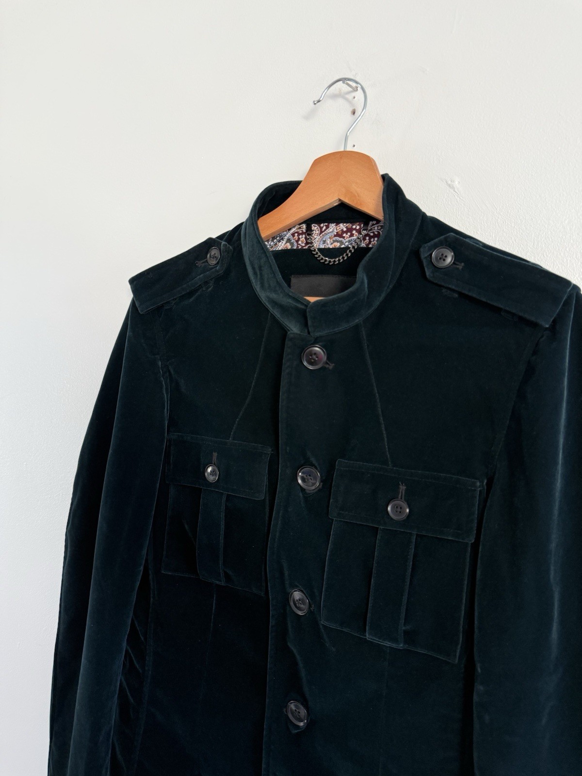 Phix Velvet Jacket Small Teal Button Up Retro Rock Army Military