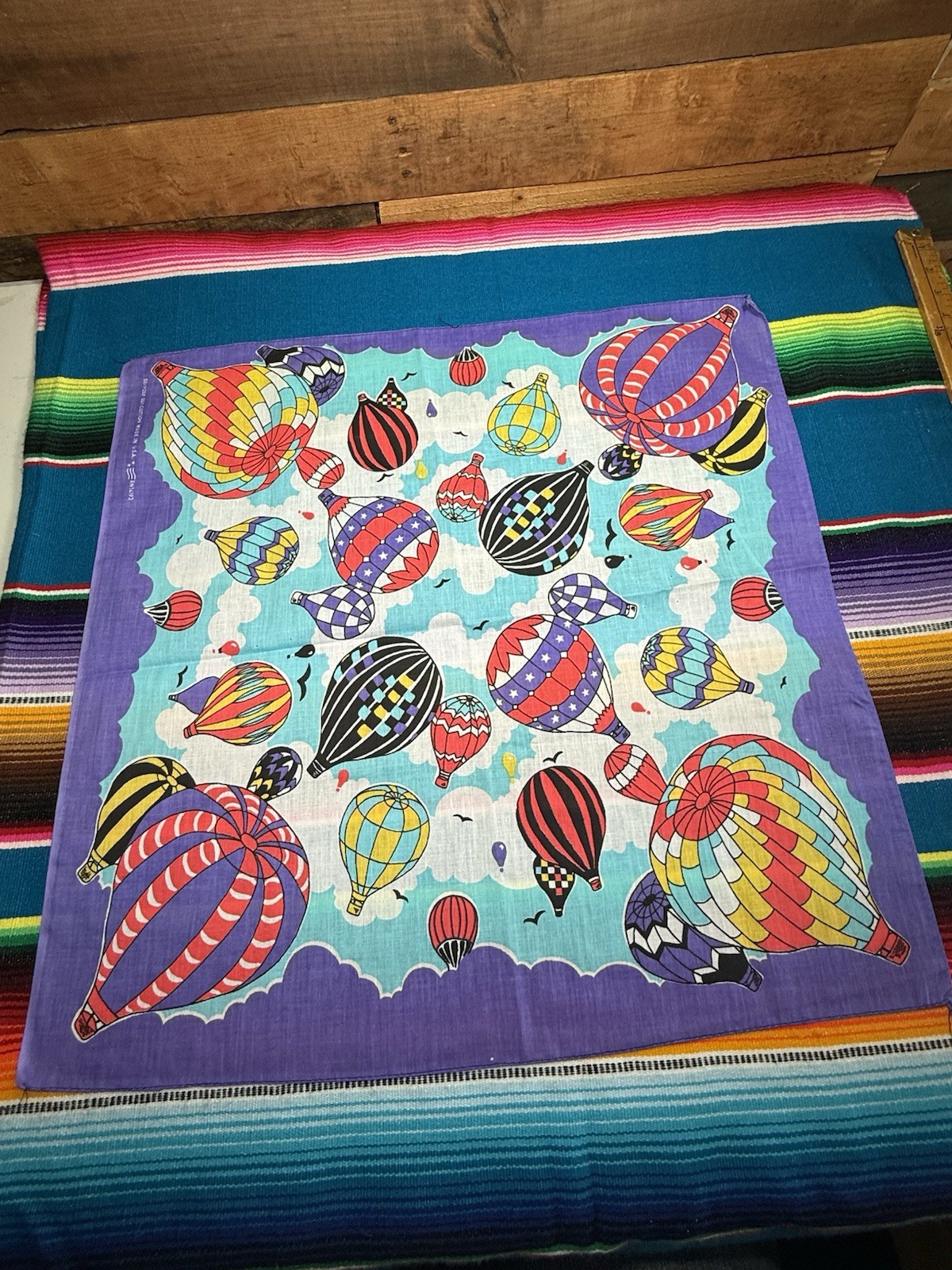 Vintage 80s Made In USA Hot Air Balloon Bandana