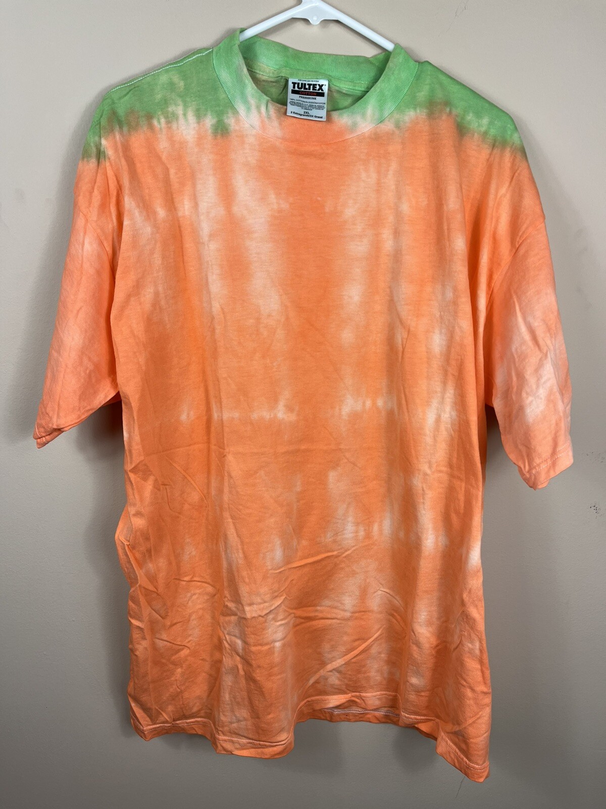Vintage 90s Blank Tie Dye Green Orange T Shirt Mens 2XL Tultex Hippie