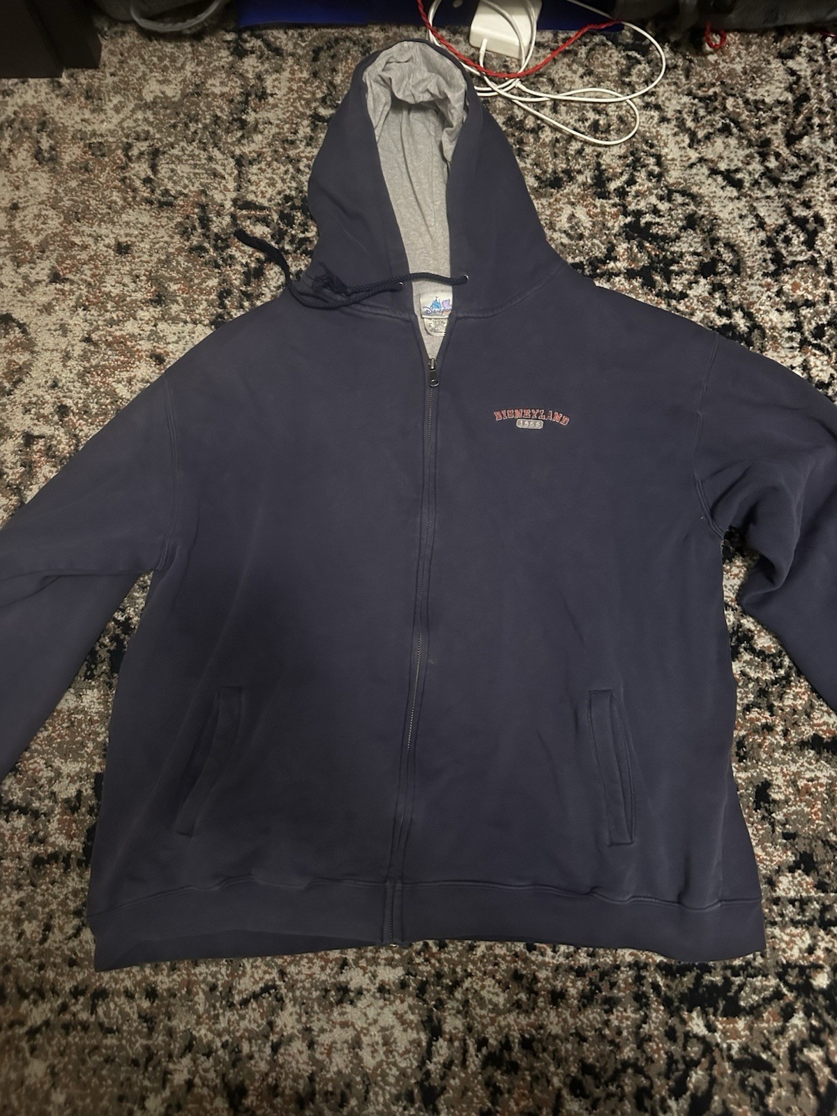 Disneyland Resort Men’s Navy Fleece Full Zip Hooded Hoodie w/ Pockets, L