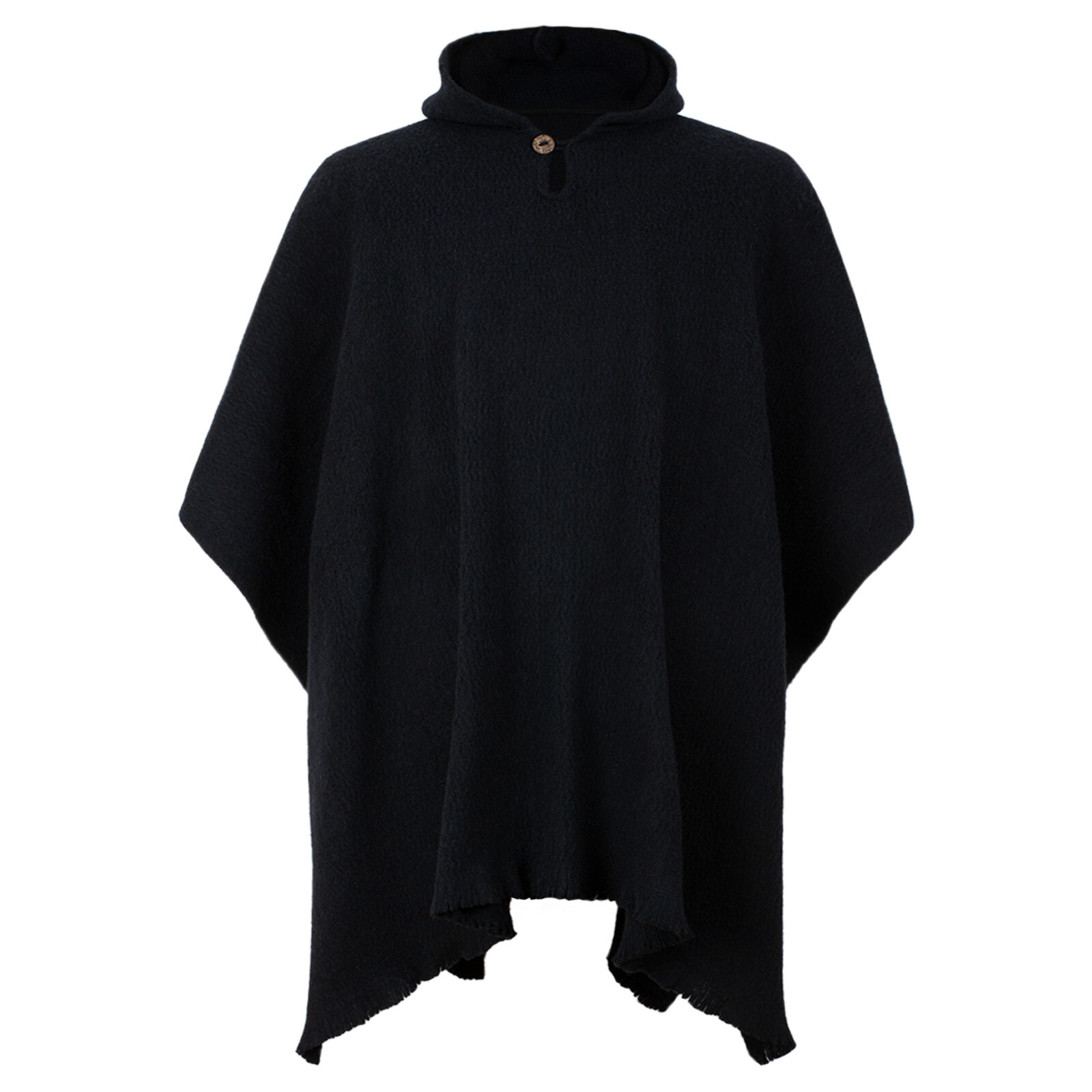 LLAMA WOOL MENS WOMANS UNISEX HOODED PONCHO ETHNIC TRIBAL BOHO SOLID BLACK S-XL