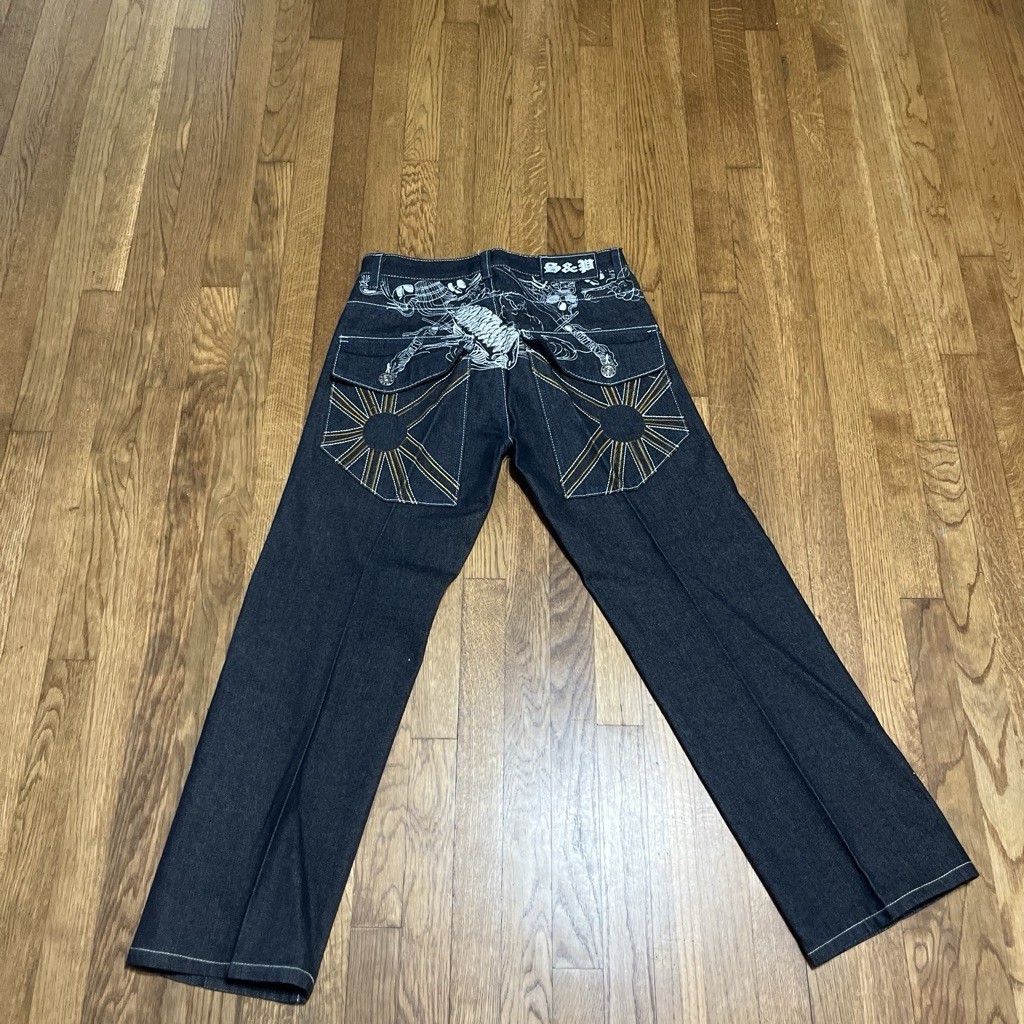 S&P Men’s Blue Dark Wash Denim Straight Regular Fit Jeans Embroidered 5-Pocket