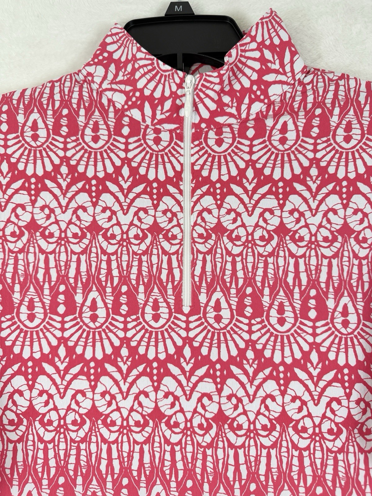 IBKUL Womens Long Sleeve Top Medium 1/4 Zip Mock Neck Pink Barbara Golf