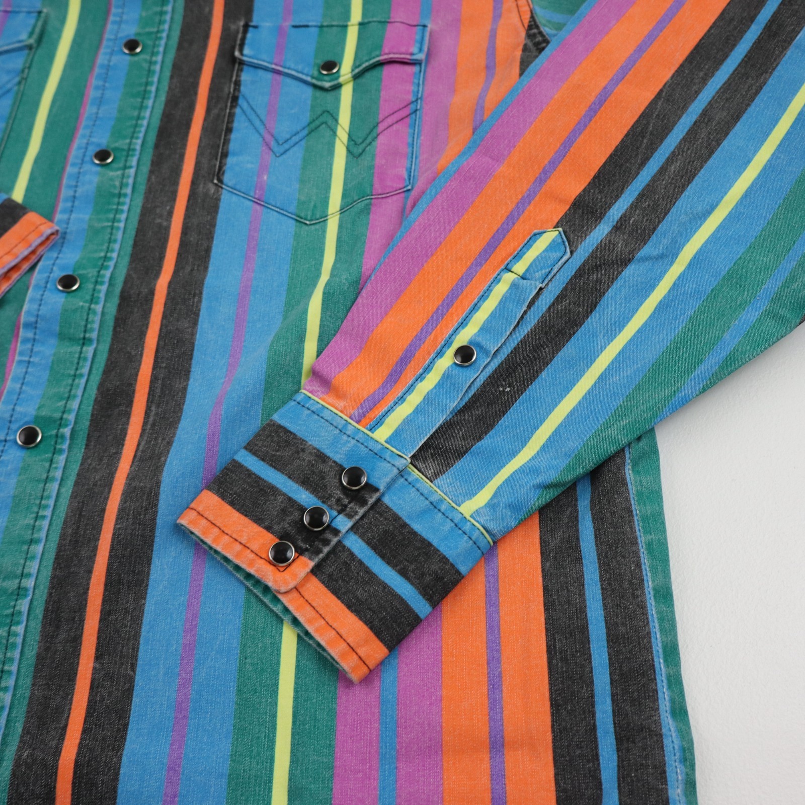 Vintage Wrangler Brushpopper Western Shirt Mens 17/35 Large Striped Made In USA