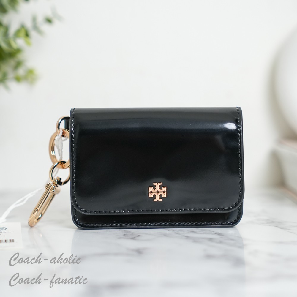 Tory Burch Emerson Smooth Leather Flap Card Case 176972 Black NWT