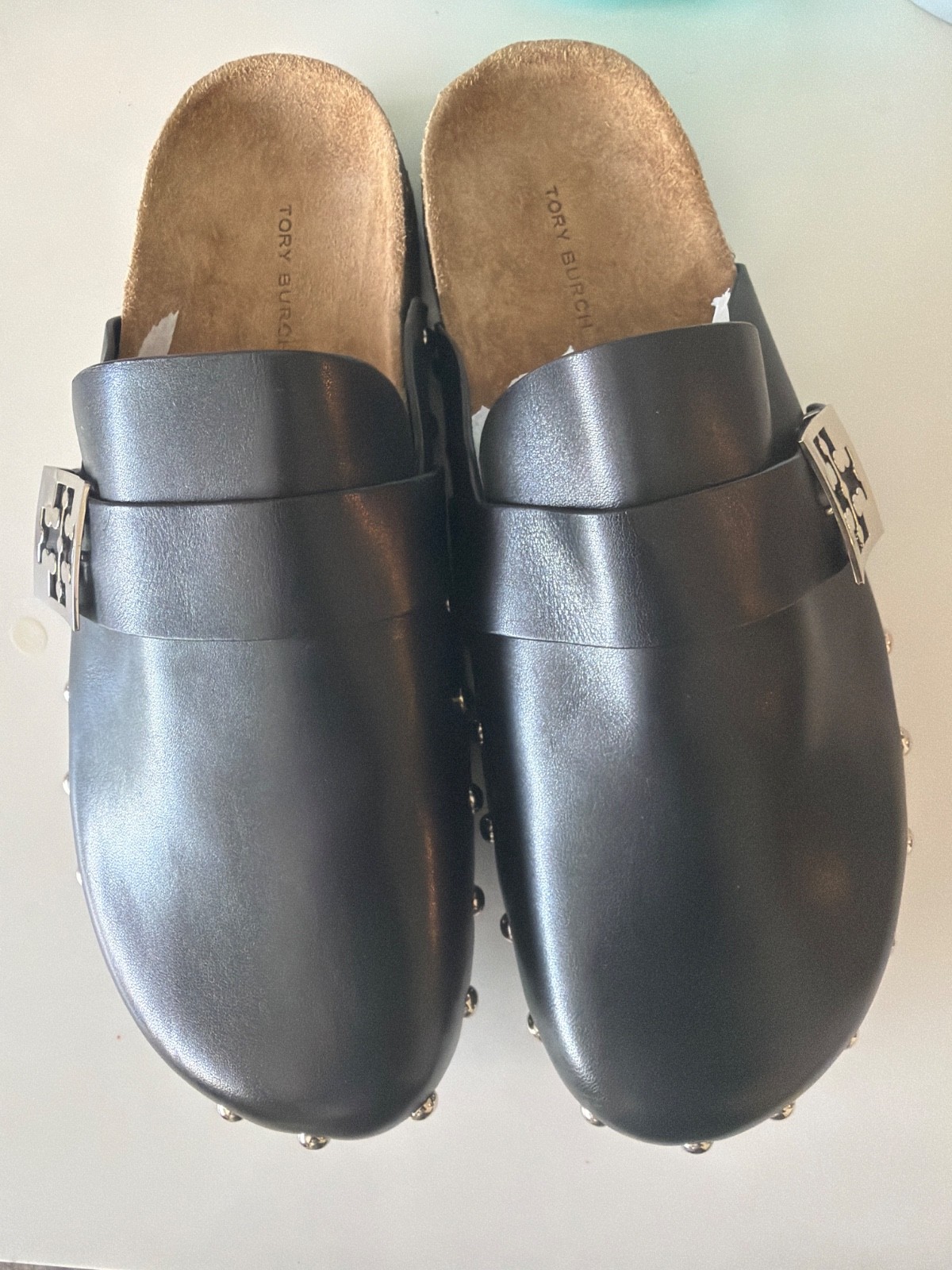 Tory Burch Mellow Mule Women’s 8 Perfect Black Studded Vachetta Leather NEW