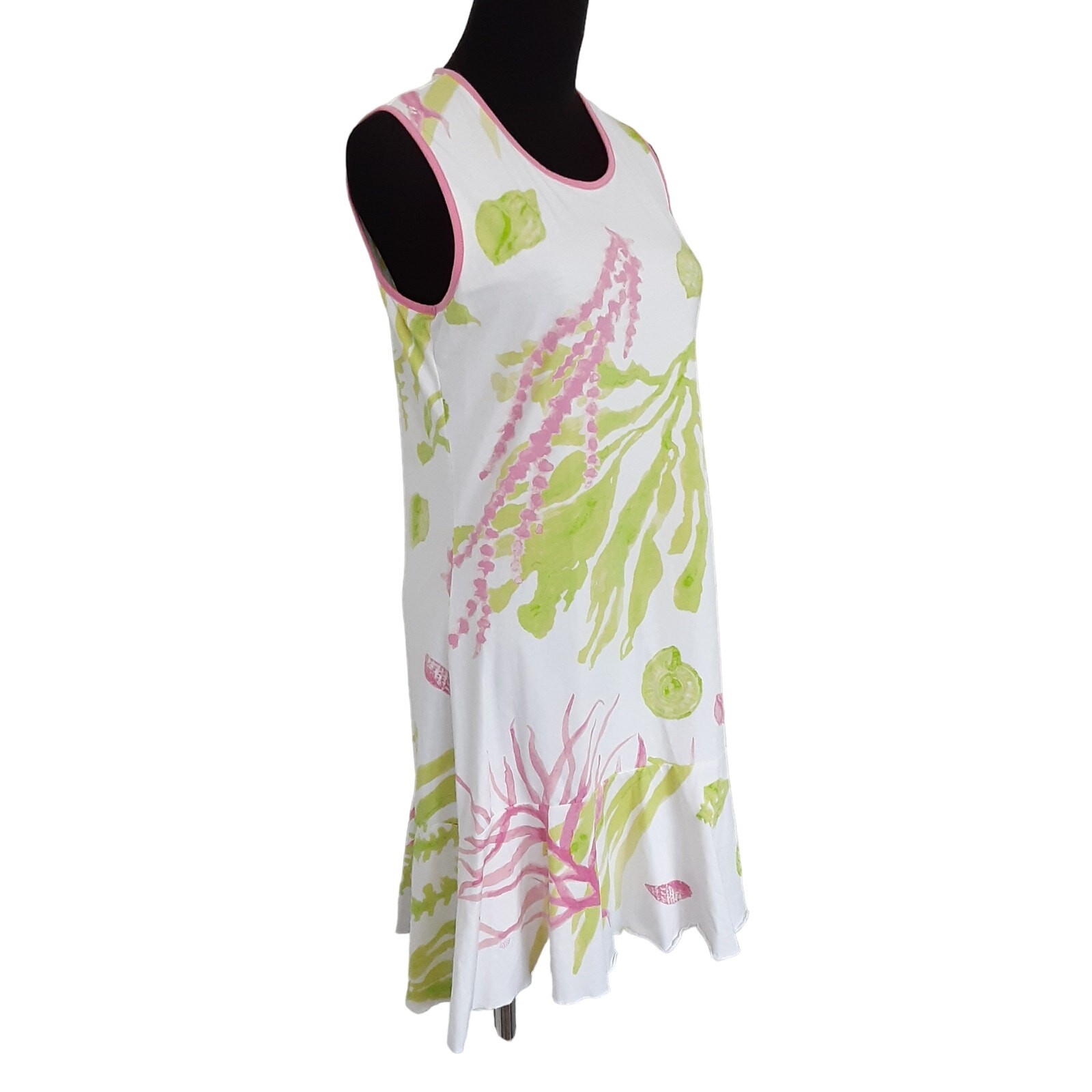 Ana Clare MC Flounce Dress Womens M White Beach Cover Up Coral Ocean Seashell