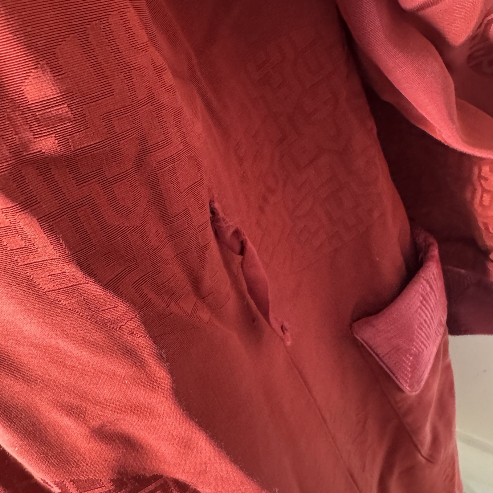 Vintage 1950s Oriental Chinese Red Satin Robe Brocade Smoking Size 42 Med/Large