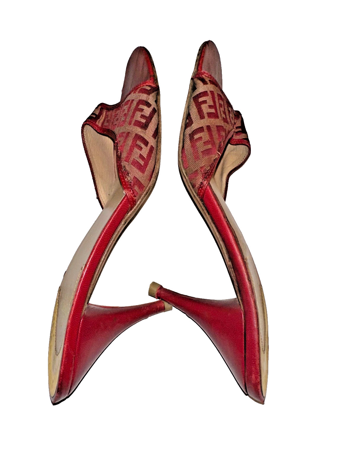 Fendi Red Monogram Zucca Canvas Mules Vintage Clogs Size 39