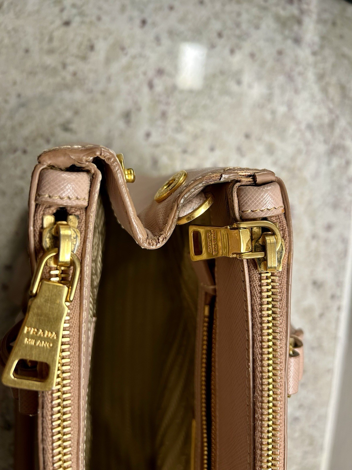PRADA Pink Galleria Saffiano Leather Top Handle Bag w/ Adjustable Strap, Gold