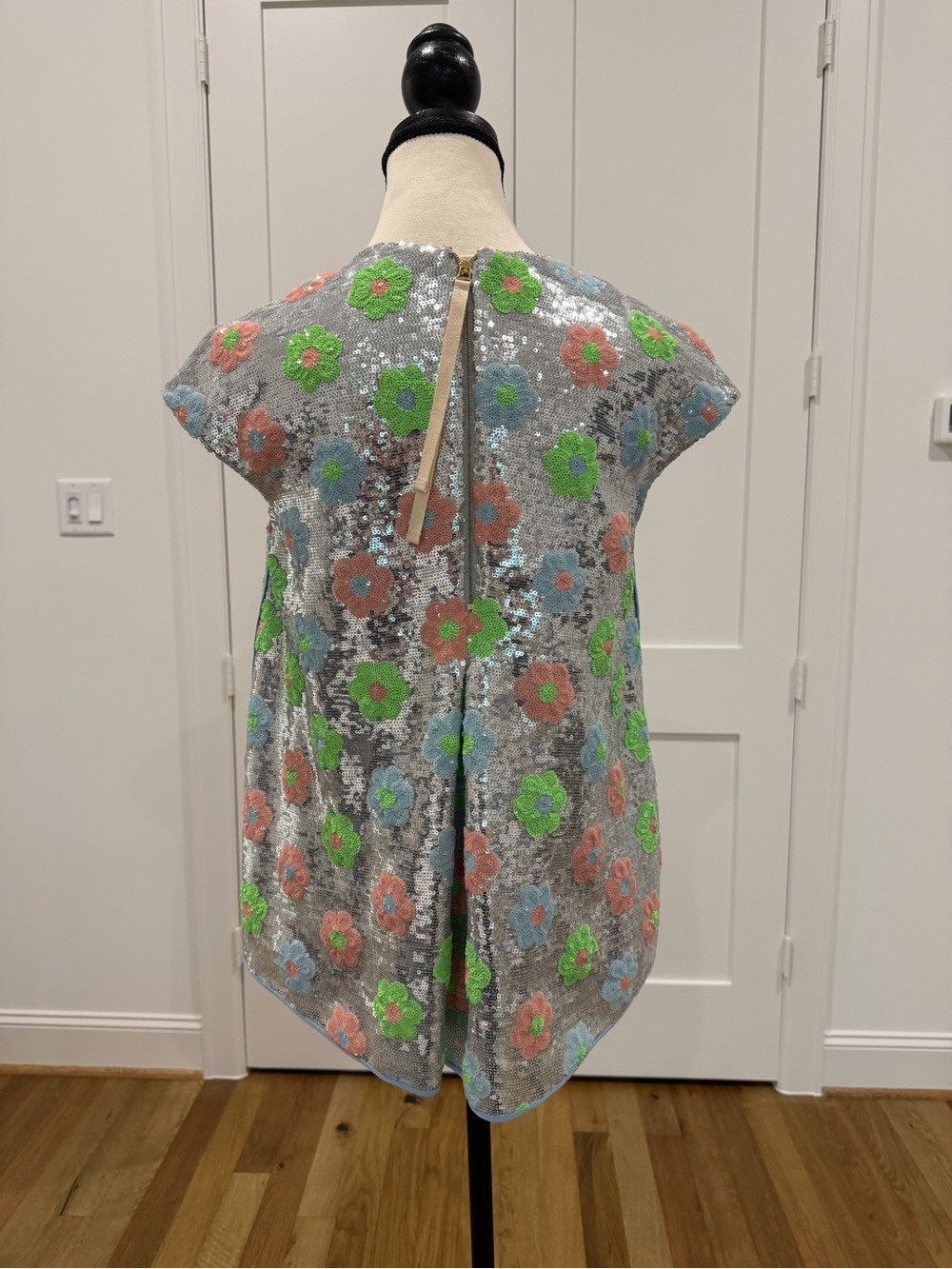 Odeeh Floral Sequin Tunic Top | Silver Sequin Oversized Statement Top