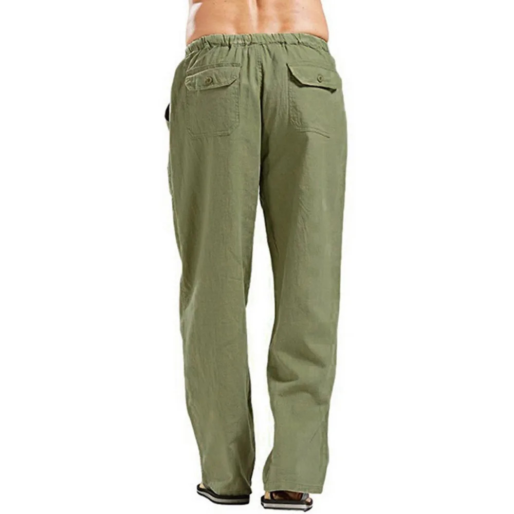 Mens Cotton Linen Loose Pants Casual Drawstring Beach Yoga Baggy Long Trousers