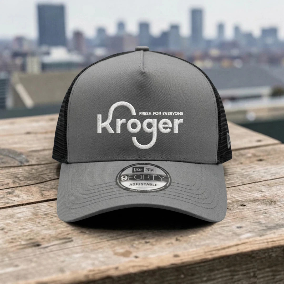 Kroger Logo Embroidered Trucker Hat Gray Black Mesh Back Adjustable Cap