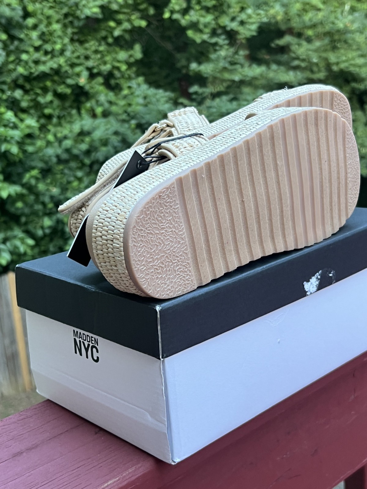 Steve Madden NYC Bigmona Platform Sandals Natural Raffia Fiber Women’s Size7 New