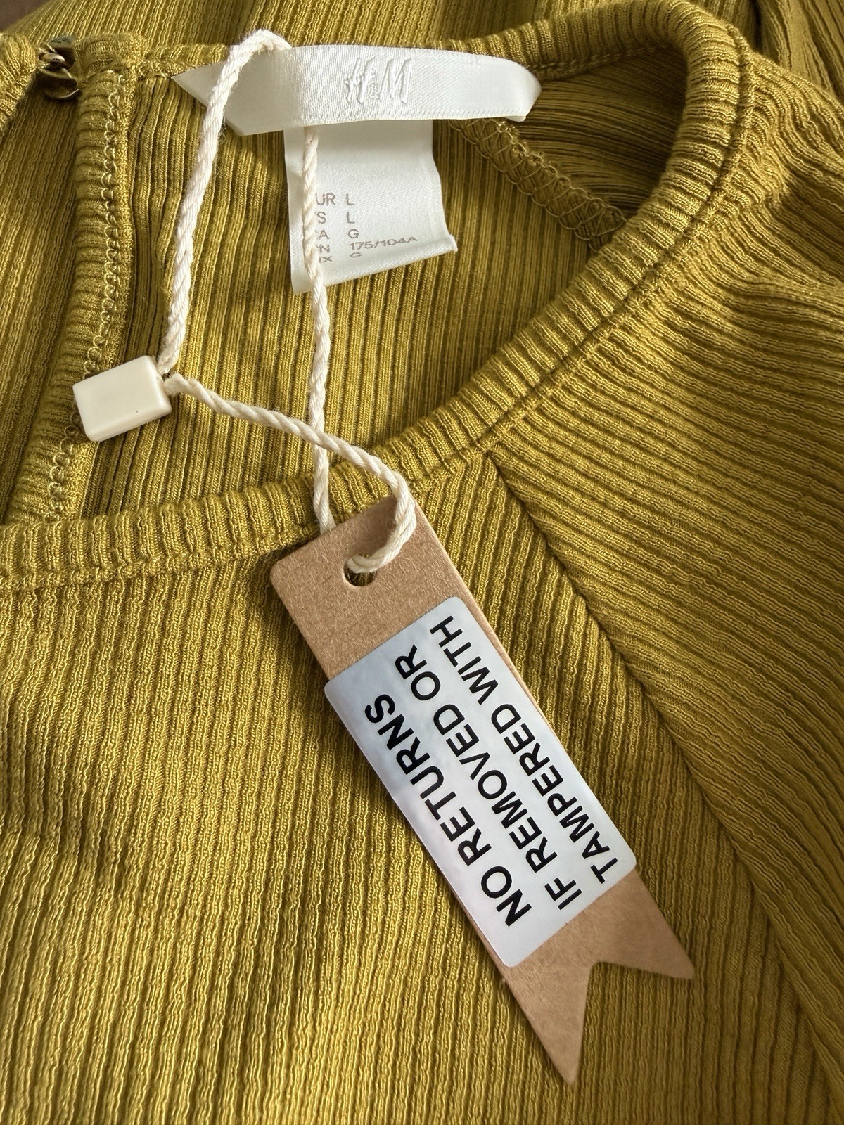 H&M Khaki Green Ribbed Jersey Tunic With Button Detail. Uk Size Large