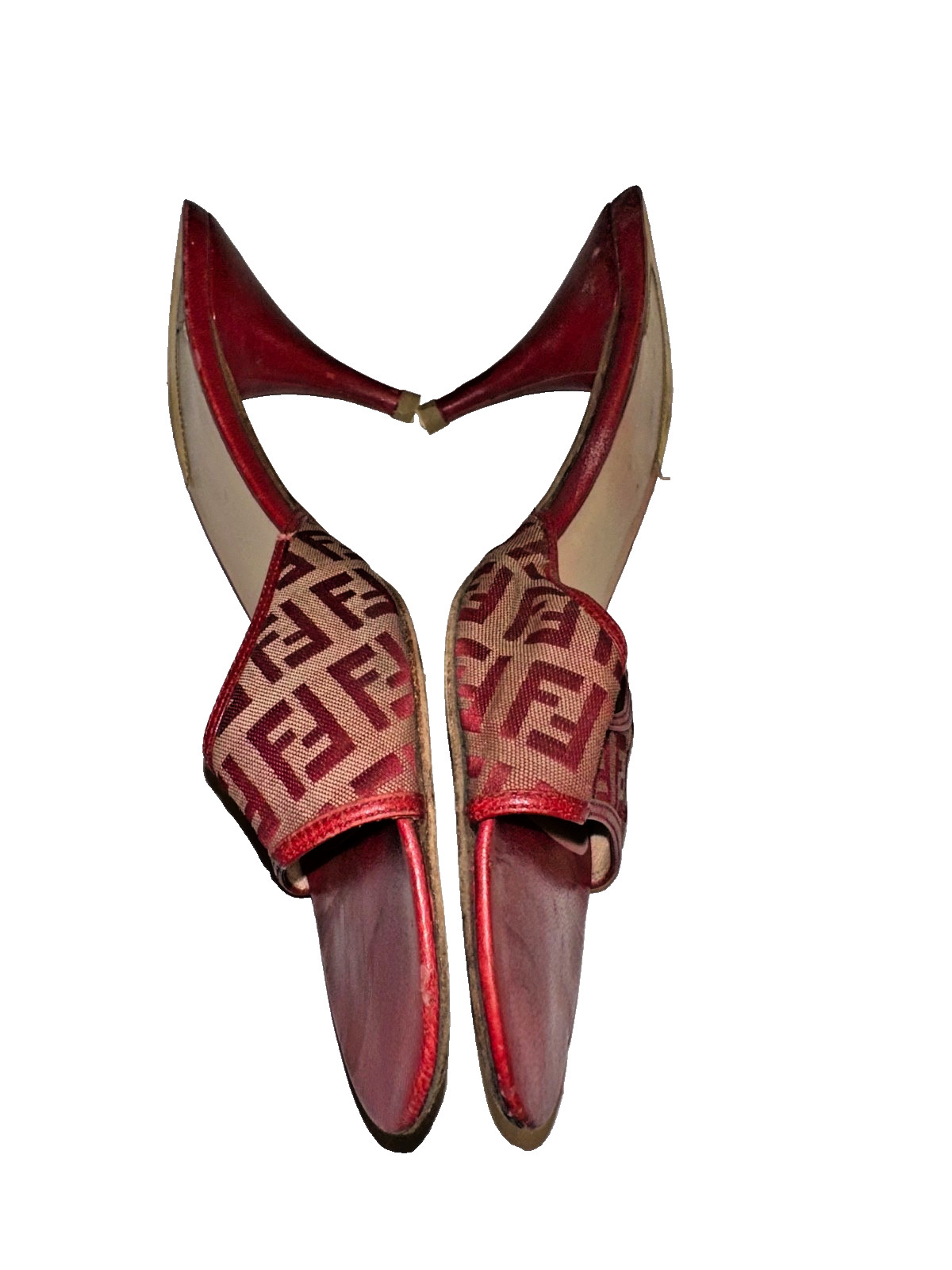 Fendi Red Monogram Zucca Canvas Mules Vintage Clogs Size 39