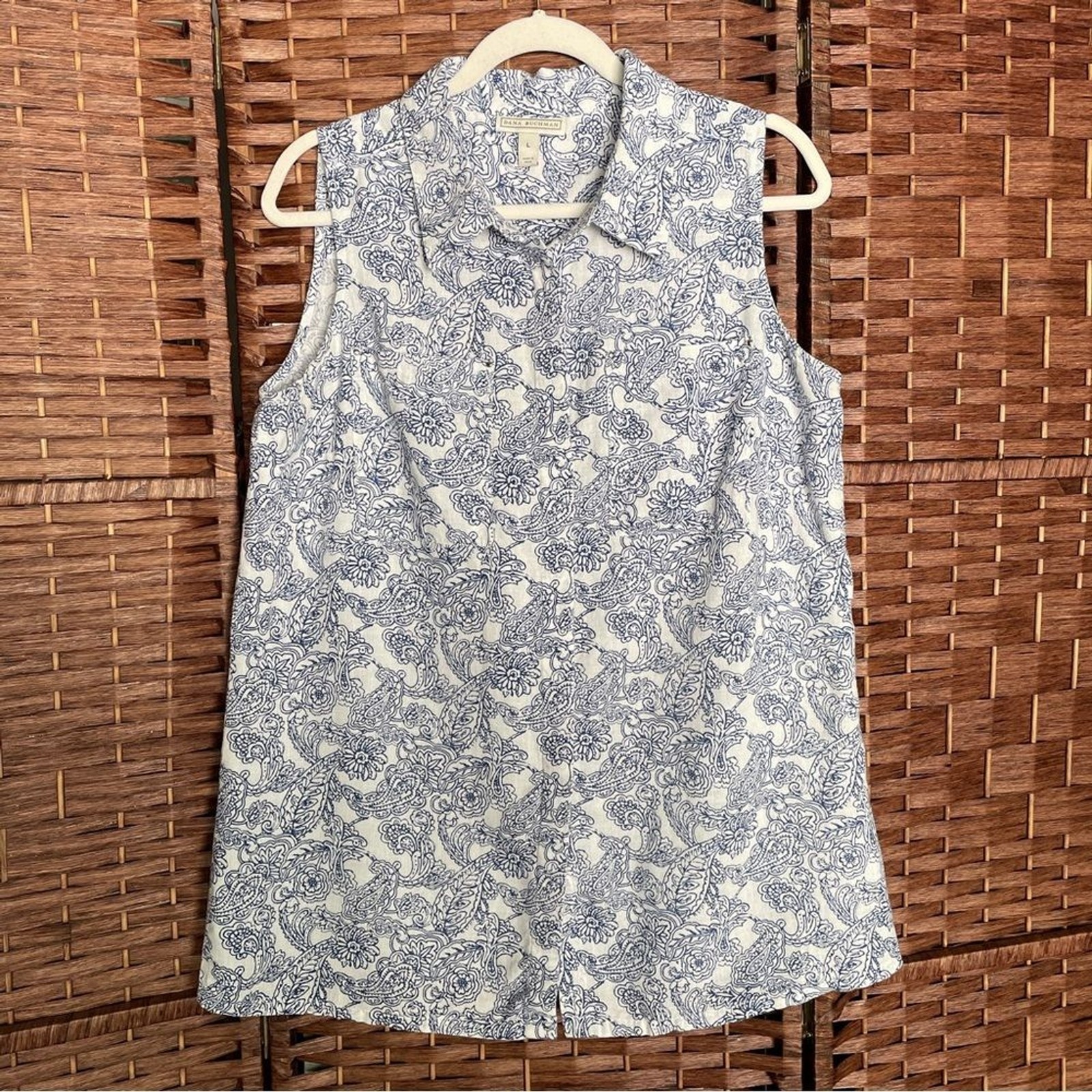 Dana Buchman Sleeveless Button-Down Linen Blend Top Coastal Grandmacore Size L.
