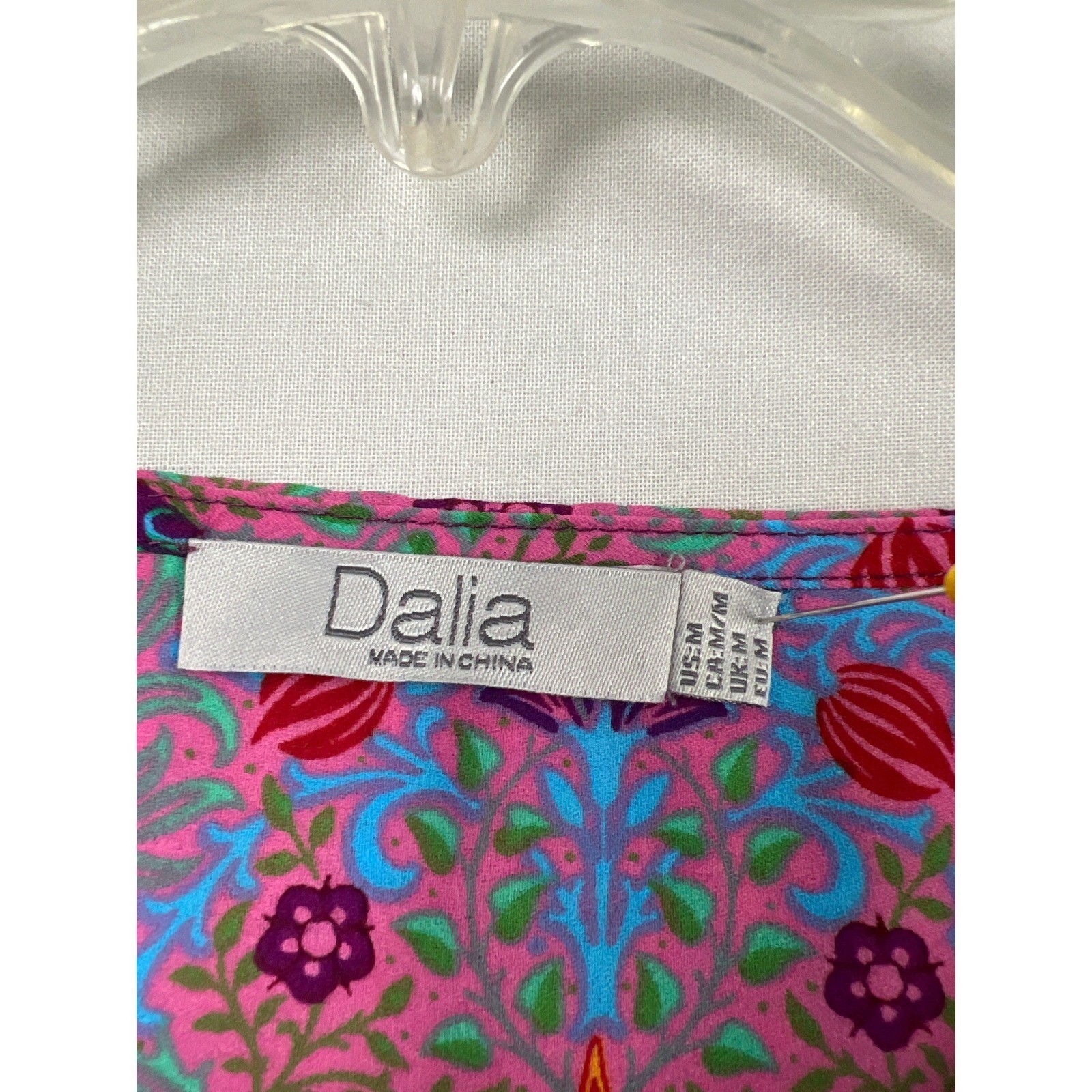 Dalia Peasant Blouse Womens Medium Pink Green Floral Tassel Boho Mixed Print