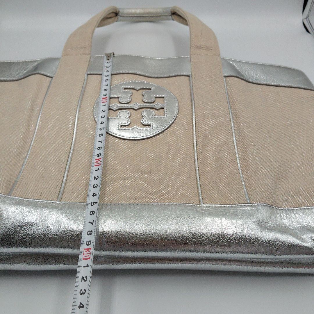 Tory Burch Tote Bag Silver Ella Large Capacity Canvas Mother
