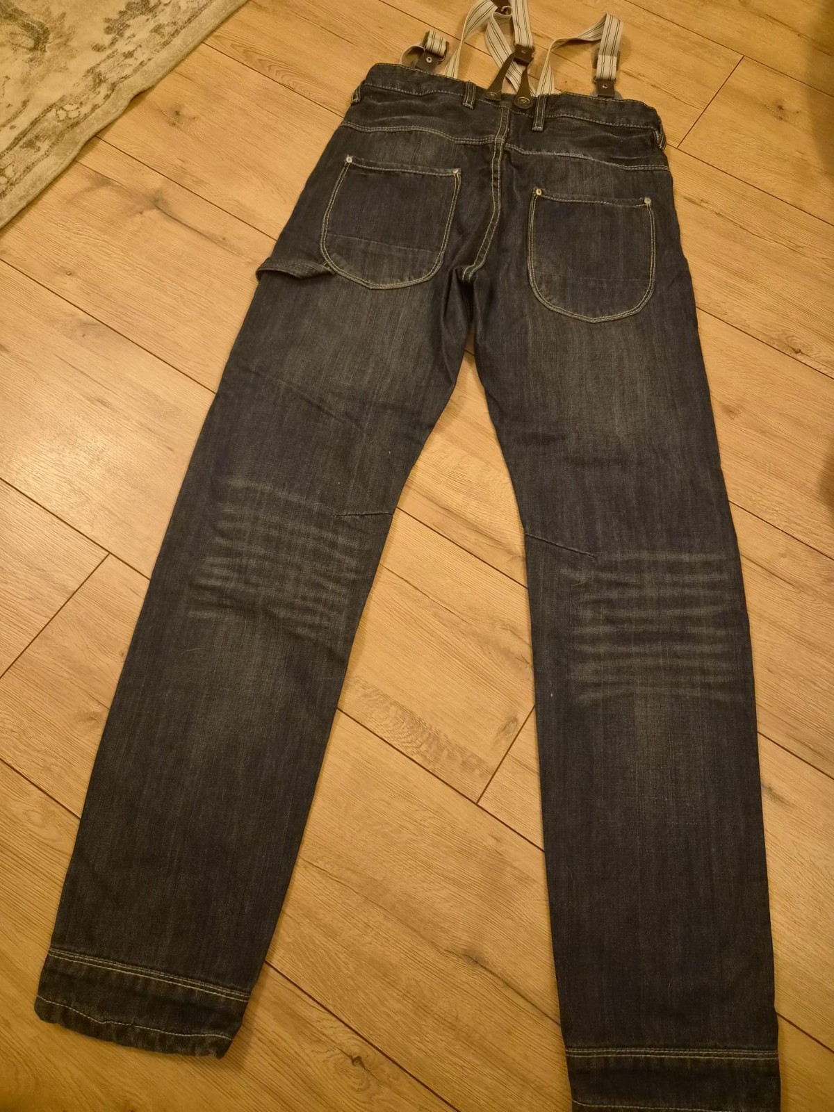 Denim Co Mens Carpenter Jeans W30 L30 Dark Wash Straight Leg With Suspenders