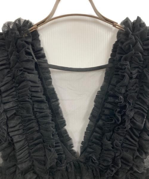 Rienda Black Nylon Sleeveless Tulle Frill Top M Women’s Elegant Blouse