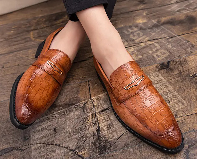 Men’s Stone Pattern Slip on Loafers Pointy Toe Formal Business Casual Shoes