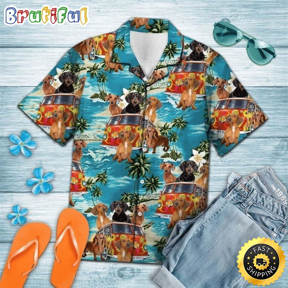 Dachshund Summer Hippie Hawaiian Shir