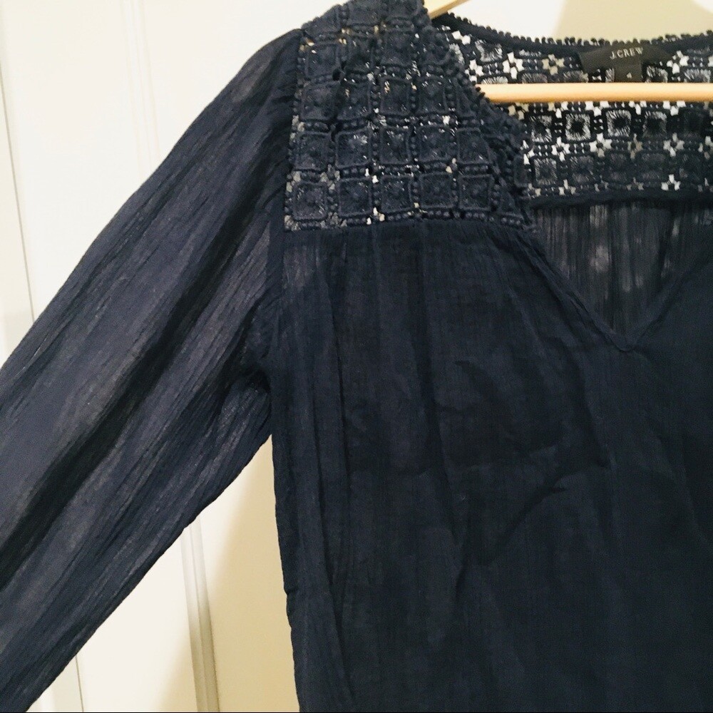 J. Crew Embroidered Gauze Top Navy 4 Cotton