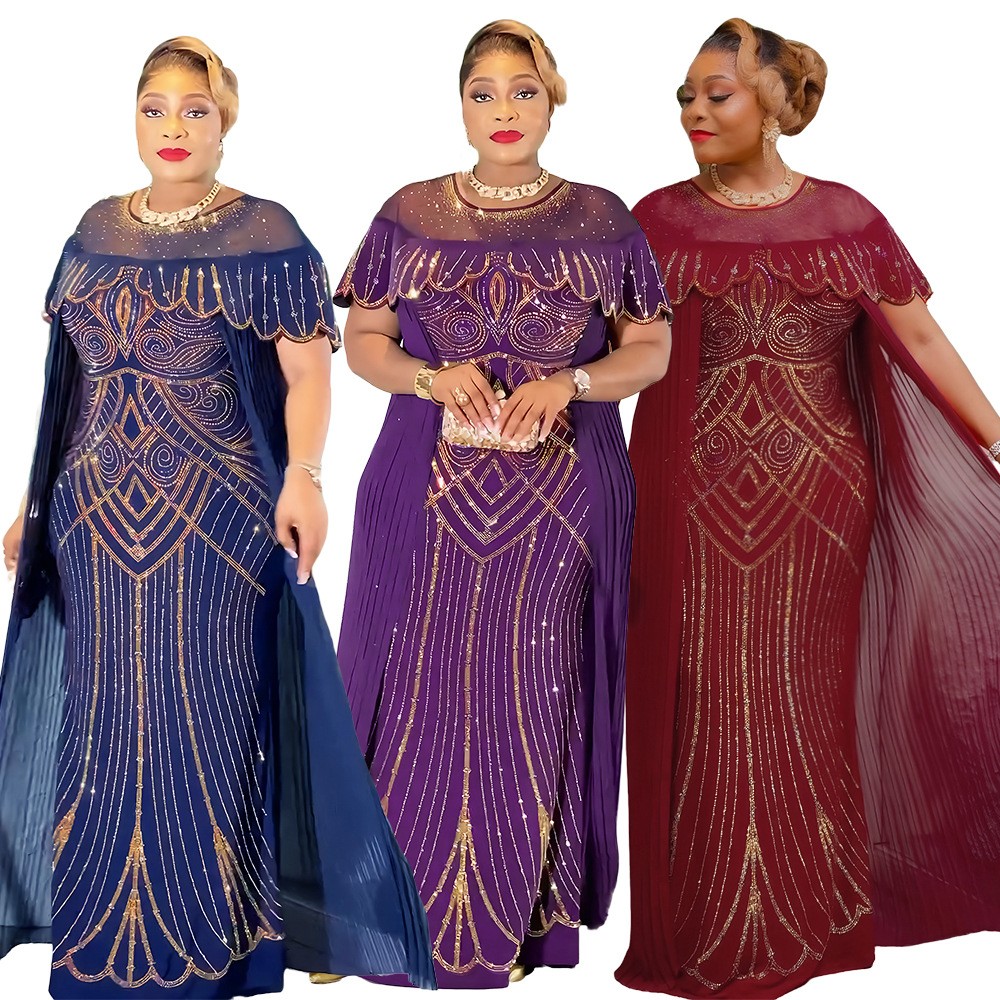 African Plus Size Beaded Dashiki Bodycon Formal Ball Gown Maxi Dress for Women