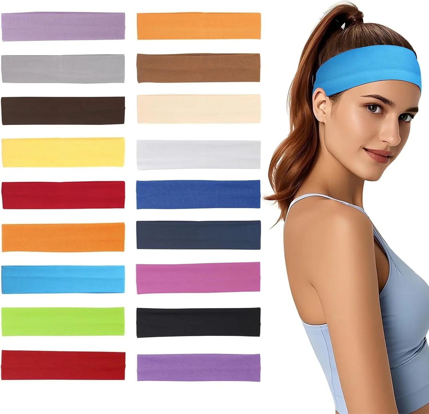 18PCS Sports Headbands Women Men Non Slip Sweatband Yoga Running Gym Band