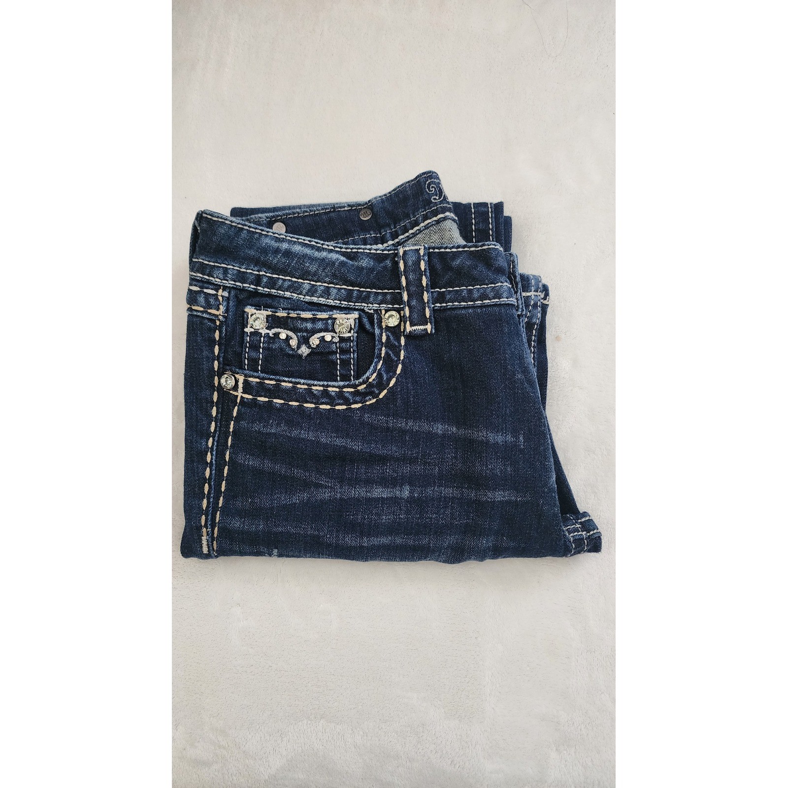 Miss Me Easy Boot Jeans Womens 29 Medium Wash Rhinestone Embellished JE5330E2R