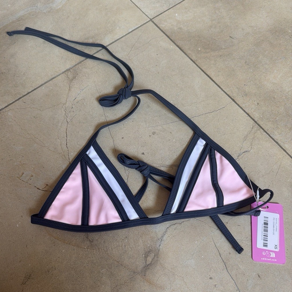 Women’s Colorblock Triangle Halter Bikini Top XS A Cup Pink Black White