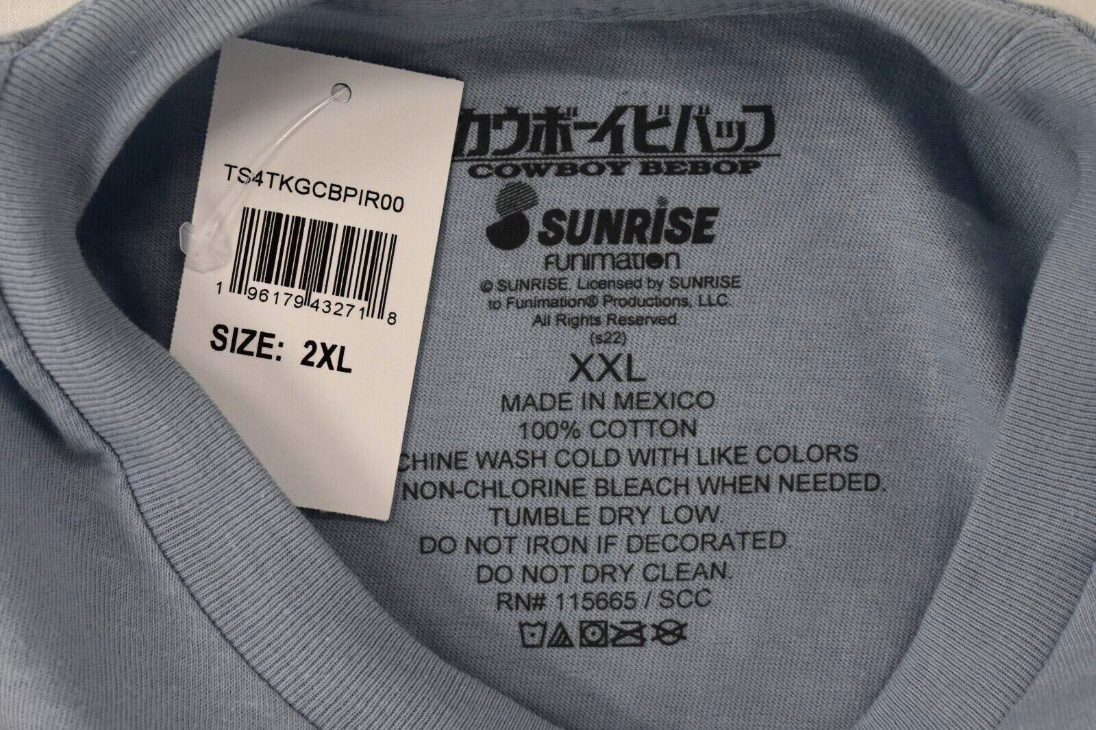 Sunrise Mens Cowboy Bebop Spike Spiegel Anime Cartoon Sky Blue Shirt NWT 2XL