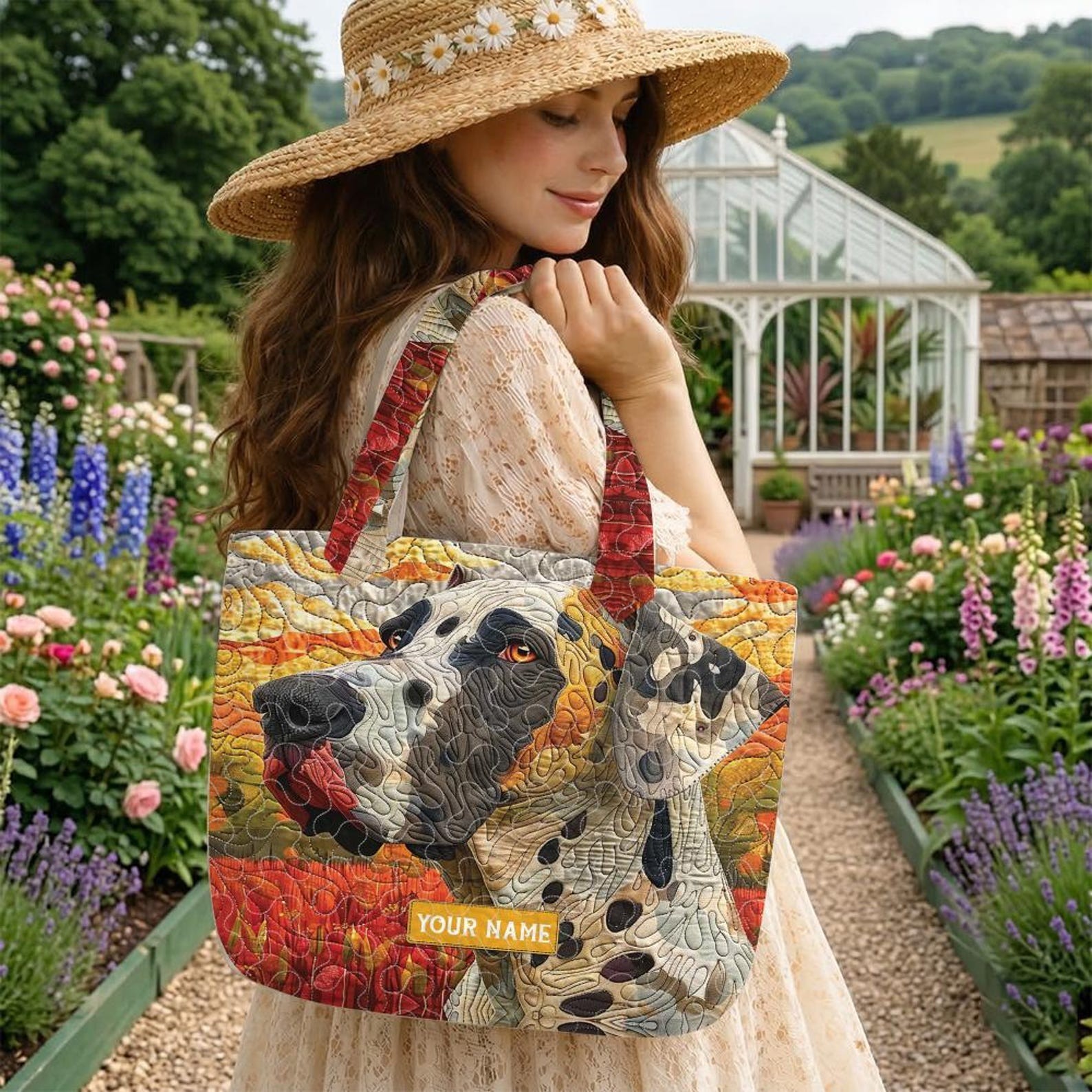 Great Dane Quilted Tote Bag, Custom Gentle Giant Mom Padded Handbag, Big Dog Lov