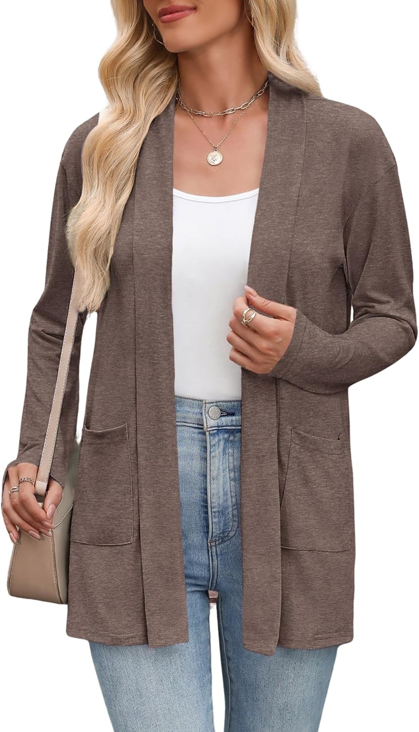Women’s Lightweight Open Front Cardigan Sweater Casual Loose Knit with Pockets