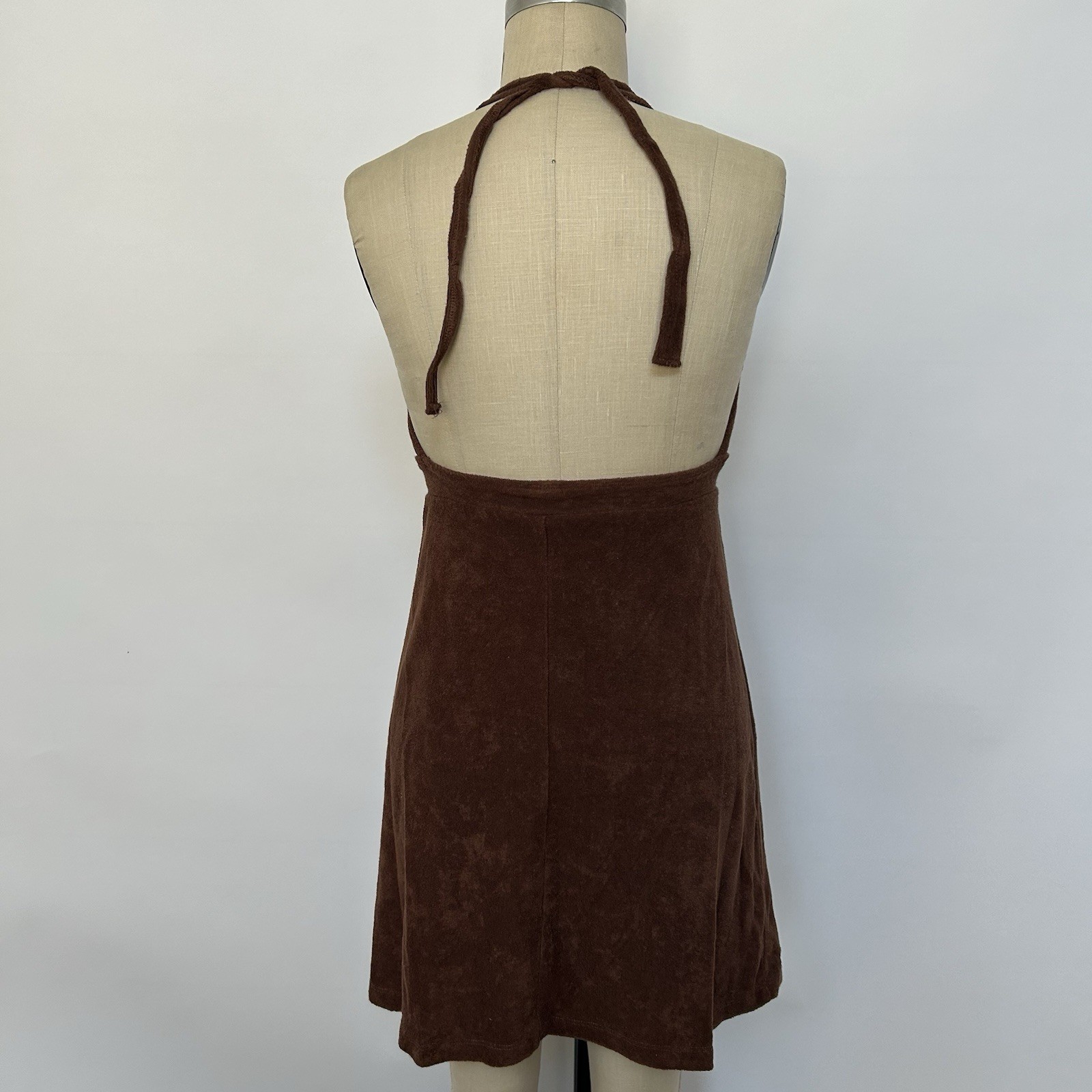 Baby Phat Brown terry cloth halter dress with gold cat outline
