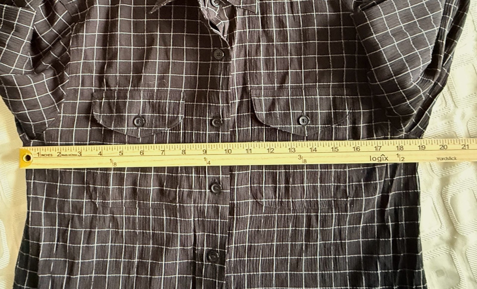 Laura Scott Black and White Windowpane Plaid Button Down Shirt