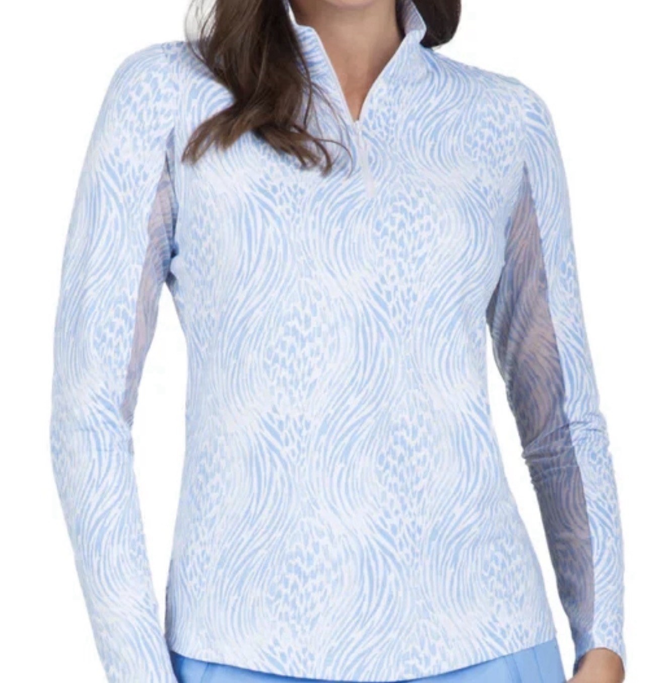 IBKUL ALENA PERIWINKLE WHITE XS L Mock Neck 1/4 Zip Golf Sun Shirt UPF 50 Cool