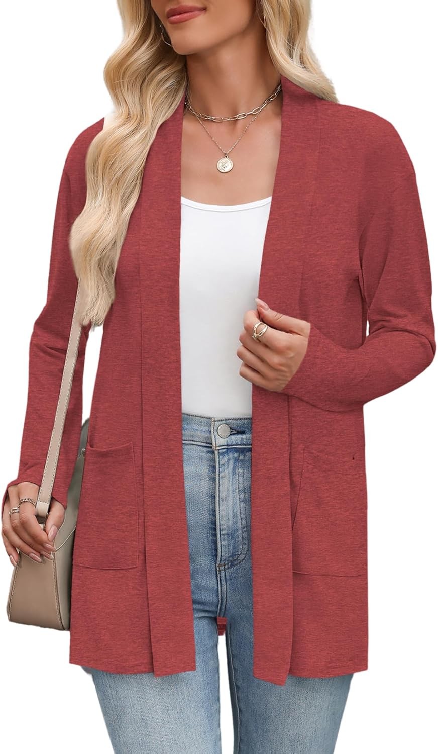 Women’s Lightweight Open Front Cardigan Sweater Casual Loose Knit with Pockets