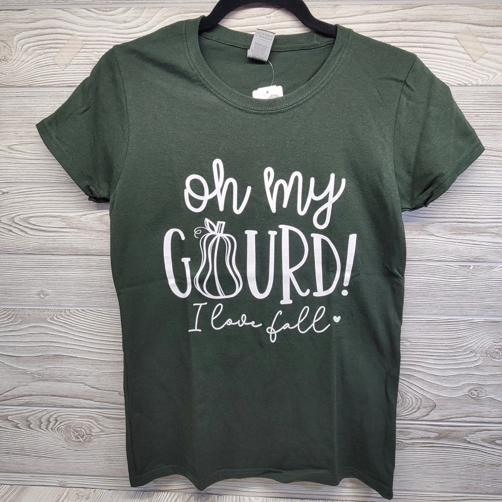 Oh My Gourd I Love Fall T-Shirt Autumn Fashion Green Woman’s Small Gildan Cotton