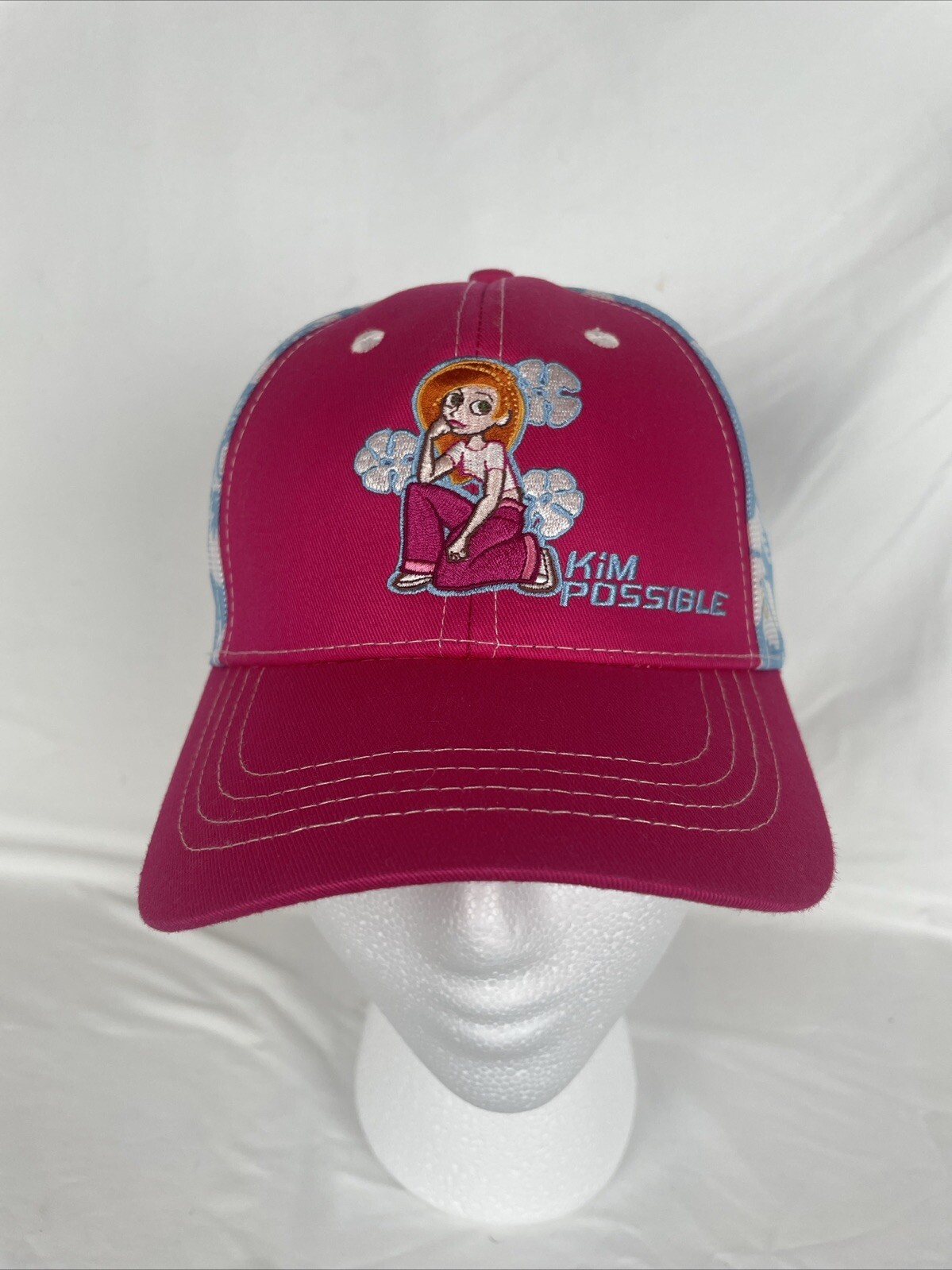 Disney Kim Possible Adjustable Ball Cap Hat Pink Blue White Hibiscus MD/LG