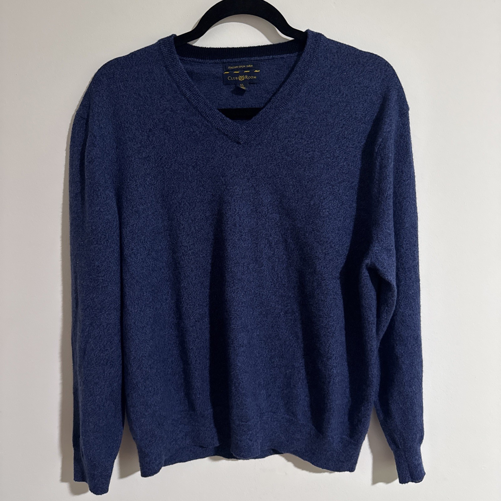 Club Room Sweater Mens XL Navy Blue Merino Wool Blend Crew Neck Minimalist