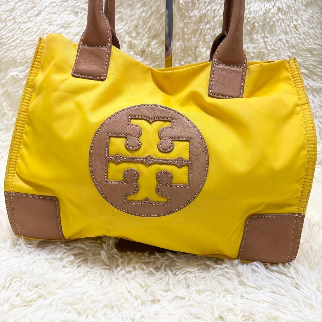 Tory Burch Ella Large Capacity Logo Embossed Tote Bag Yellow Canvas