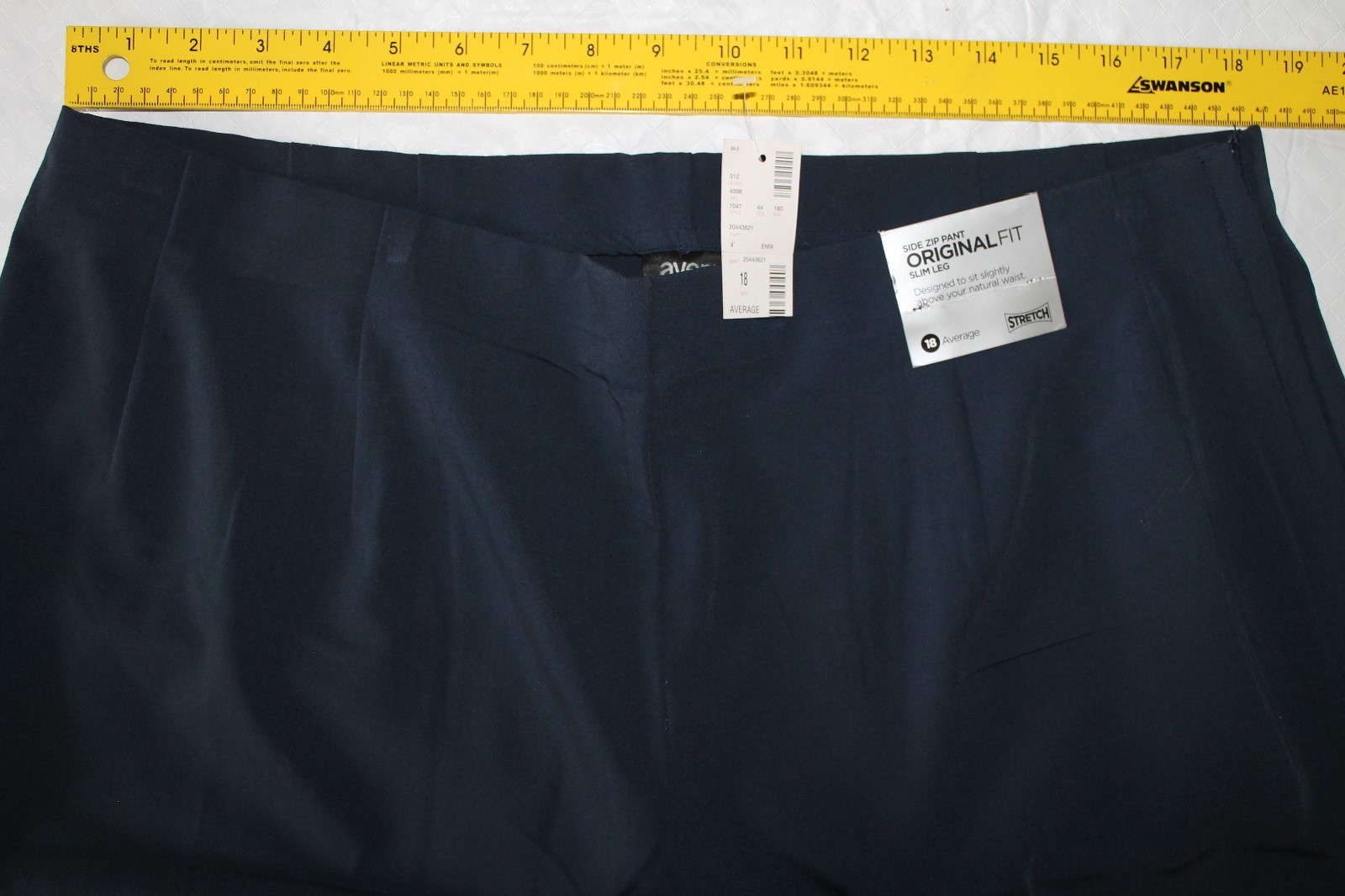 Womens pants AVENUE size 18 Ave navy side zip original slim leg NEW (km78)