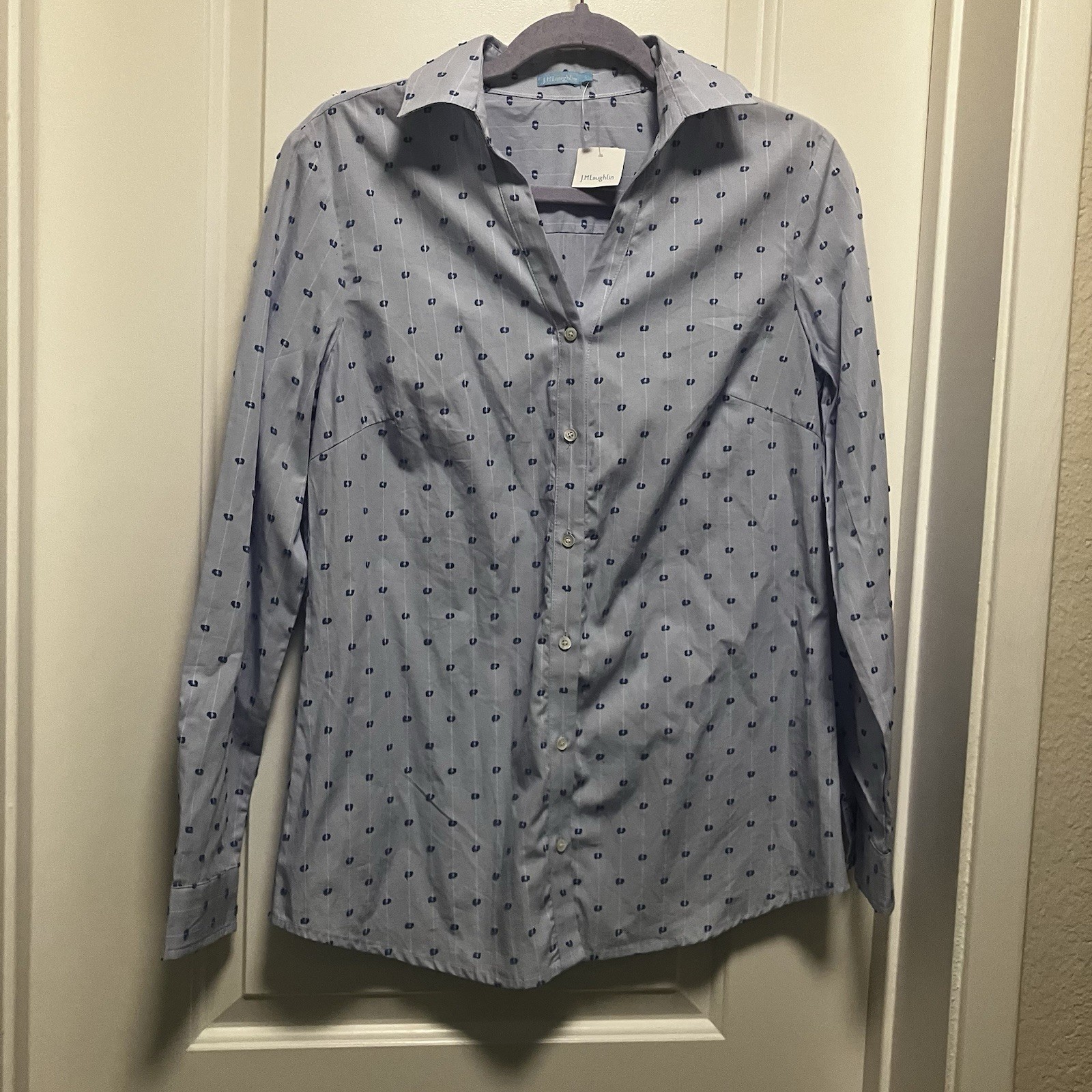 j mclaughlin Size S Fawn French Blue Swiss Button Up Collared Blouse New!