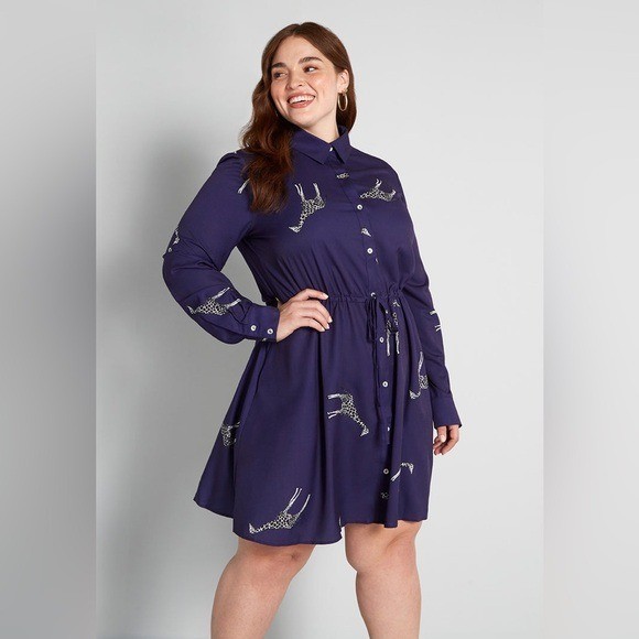 ModCloth Hutch 1221 Gentle Giant Giraffe Shirt Dress XL Deep Navy Blue