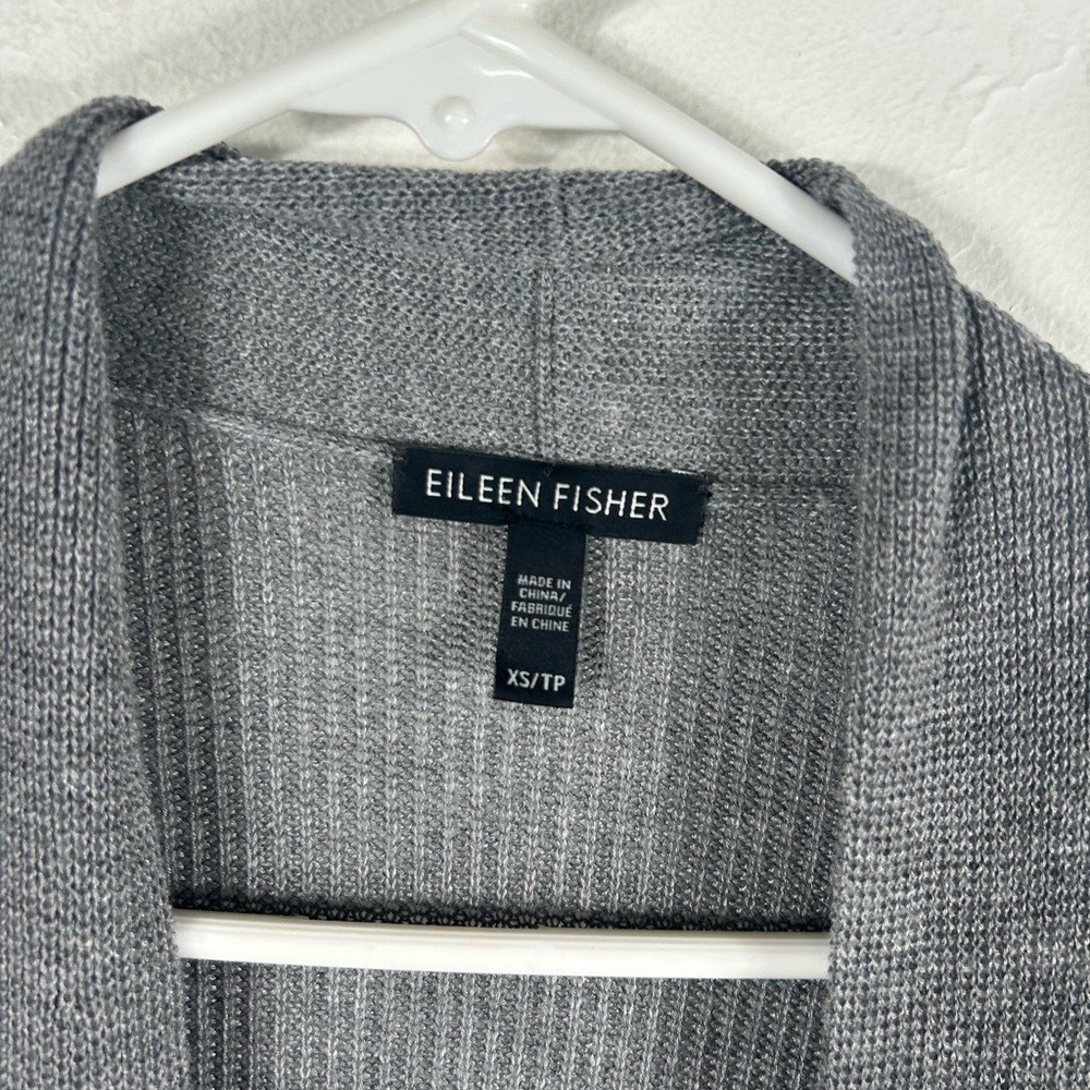 Eileen Fisher Gray Merino Wool Open Front Cardigan Size XS